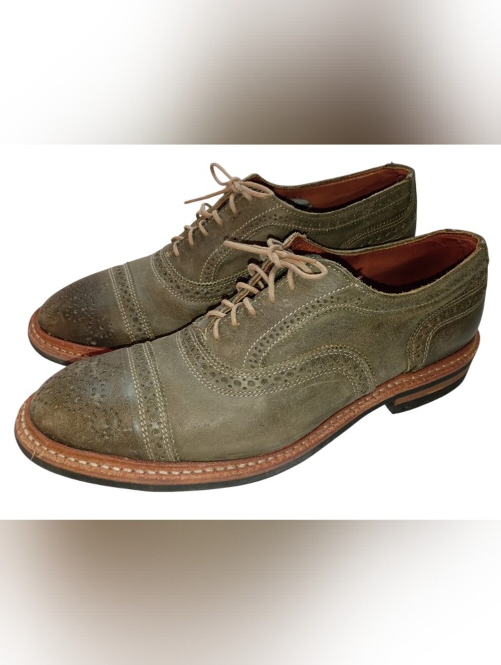 Allen Edmonds Strandmok Cap Toe Oxford Shoes Mens 9 Olive Gray Dainite Sole USA